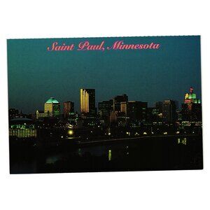Saint Paul Minnesota Skyline Postcard At Dusk Roger Burroughs Printed In USA